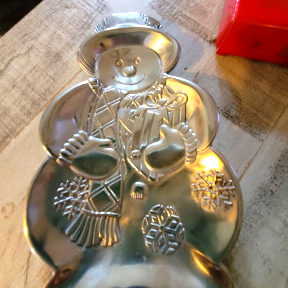 NWT Vintage Pewter-Style Snowman Dish in box from May Co